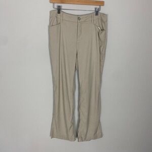 NYDJ Marilyn Linen Trousers Linen Pants Womens 10 Saddlewood Tan Straight Leg